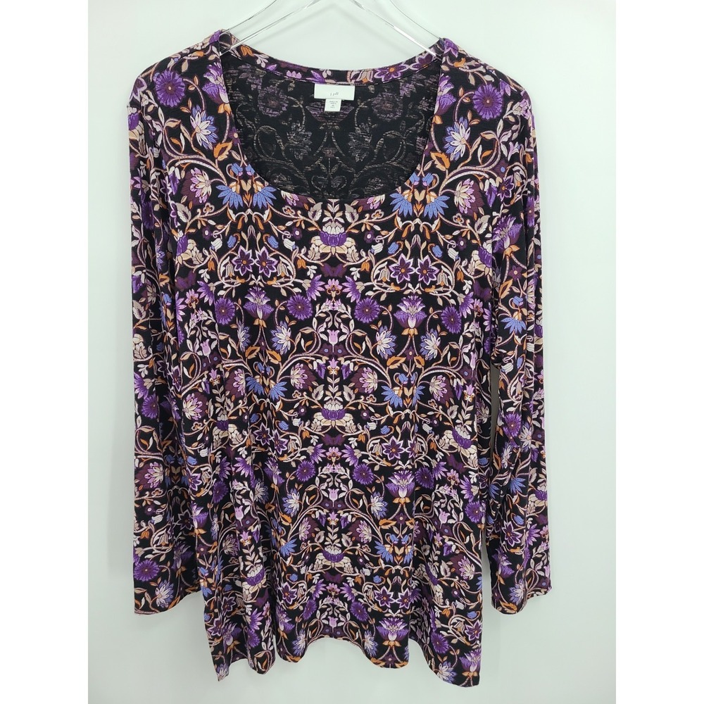 J. Jill Women's Boho Dark Floral Tunic Top XL Tall Layering Stretch Cottagecore